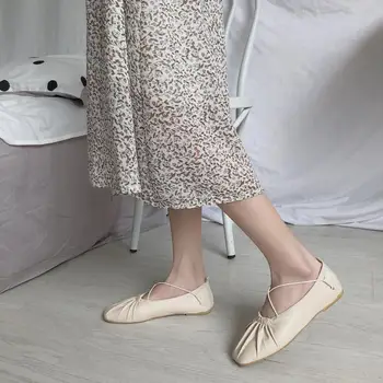 

Spring Summer Korean Square Toe Ballet Shoes Women's Gentle Ladies Leisure Shallow Mouth Soft Sole Comfortable Joker Flat Shoes