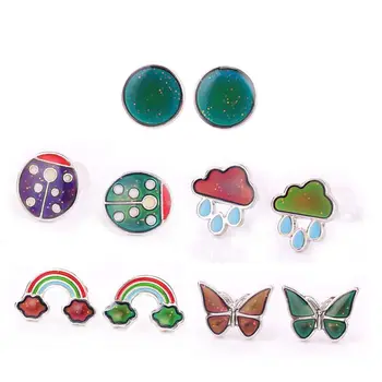 

Magic Color Change Mood Earrings Butterfly Cloud Rainbow Ladybug Round Studs Emotion Feeling Temperature Earrings Women