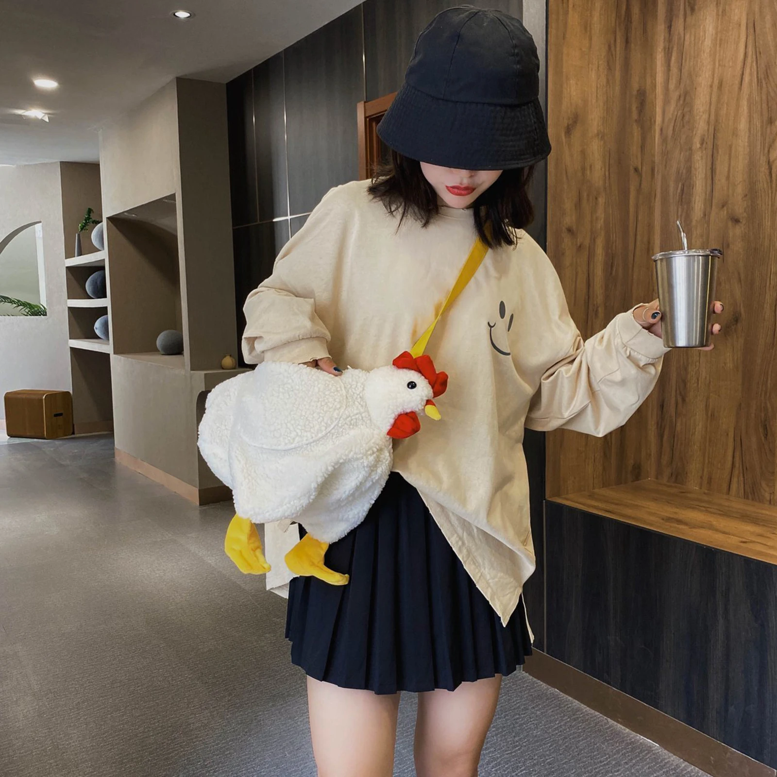 Women's Cute Plush Cross-body Bag Shoulder Bag Tote Cartoon  Rooster Purse Handbags