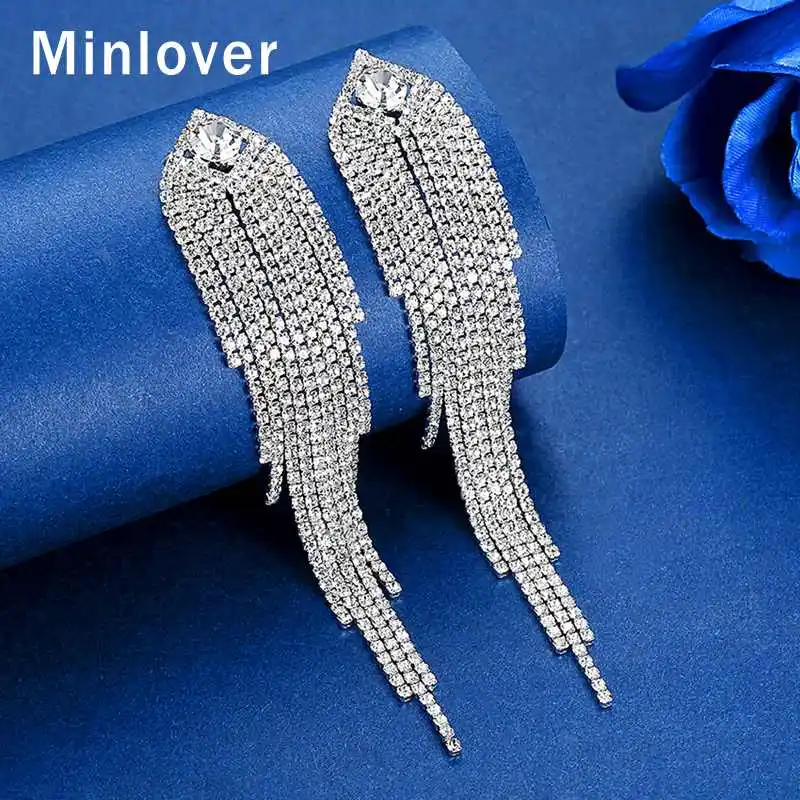 Drop-Earrings Jewelry Rhinestone Long-Tassel Metal Wedding Silver-Color Korean Women