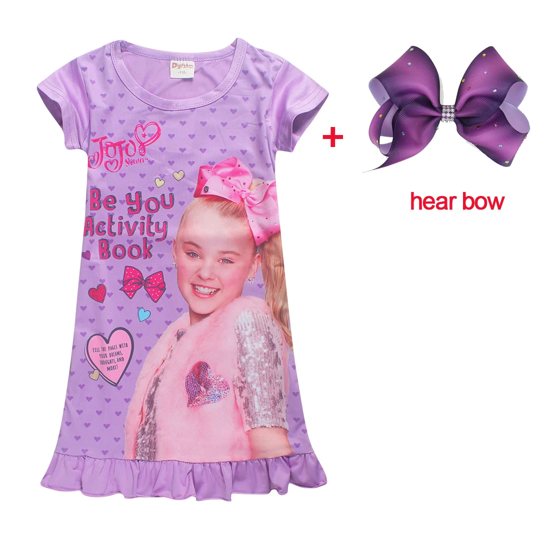 

2018 summer Cartoon JOJO Siwa cotton short sleeved medium length dress, girl Princess Birthday party dress children's clothing