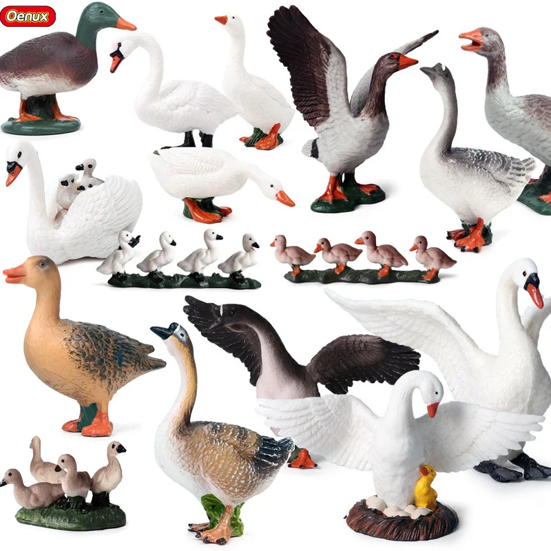 

Oenux Farm Animals Simulation Poultry Goose Swan Duck Group Gaggle Model Action Figure Figurines PVC Lovely Education Kids Toy