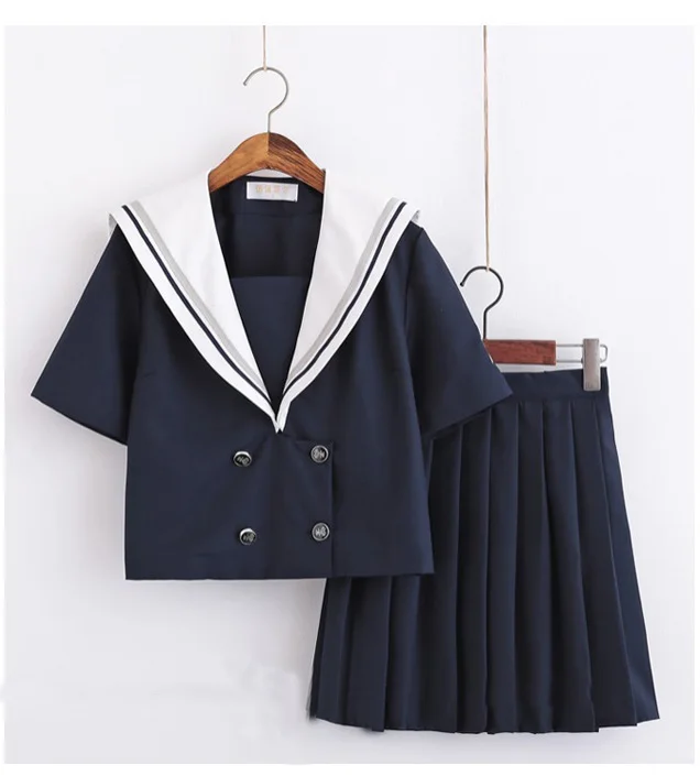 Японские школьные платья черный темно-синий короткий рукав; моряк аниме Jk плиссированная юбка форменное платье для школьниц с галстуком - Цвет: F13