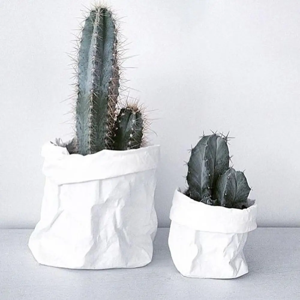 

Yeahmart White Plant Flowers Kraft Paper Pot Holder Storage Bag Home Desk Decorate Containers Washable Reusable Multifunction