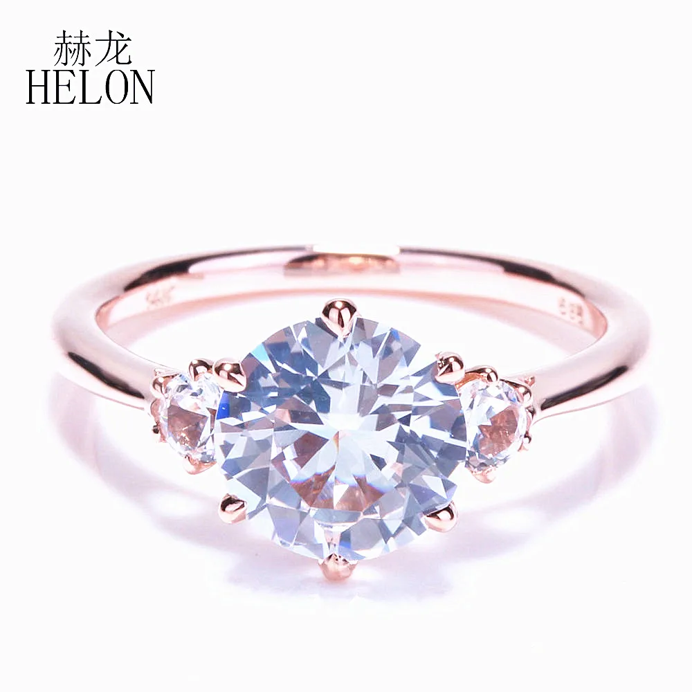 HELON специальное Твердое 14 к розовое золото безупречный Круглый 10 мм 4.72ct натуральный белый топаз кольцо обручальное свадебное женское Ювелирное кольцо