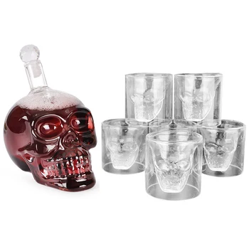 

Set of 7- Glass Skull Face Decanter Skull Shot Glasses for Whiskey, Vodka, Beer or Wine