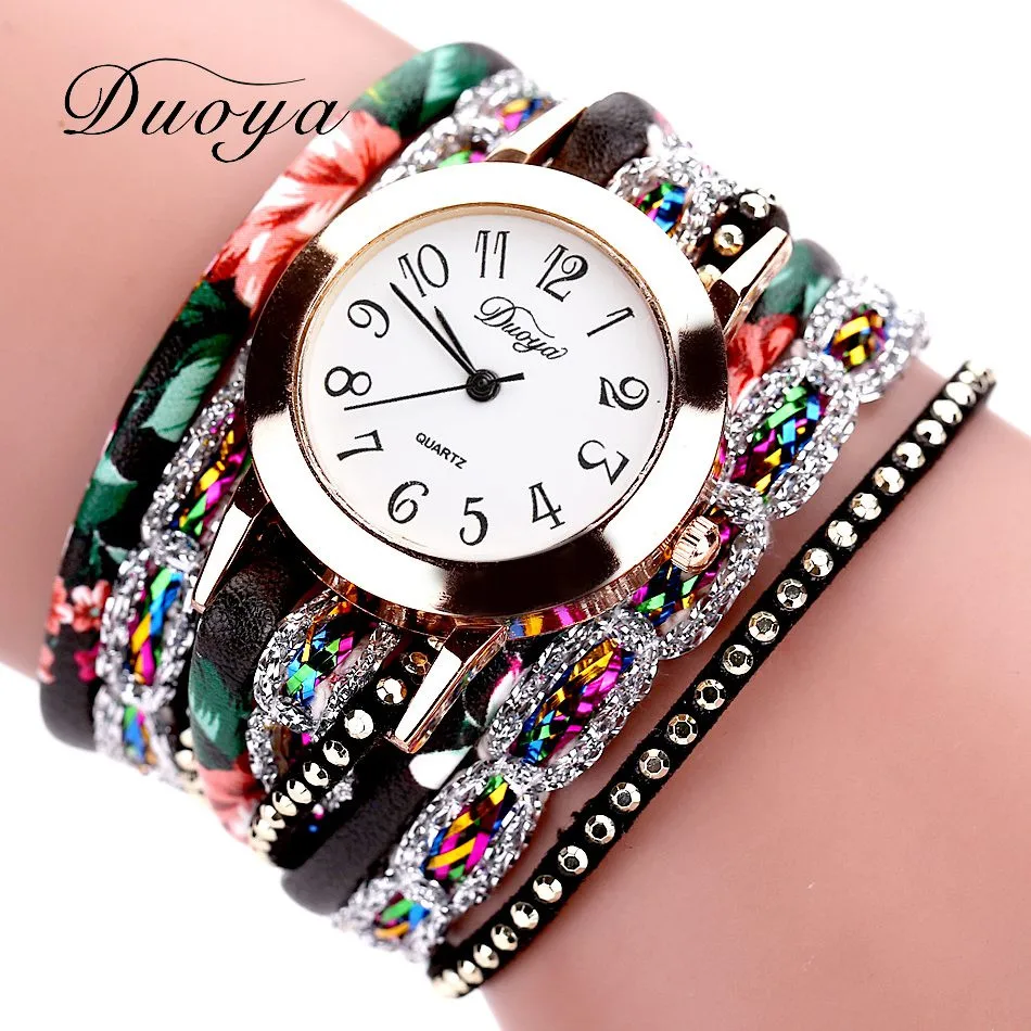 Наручные часы модный женский топ Брендовые Часы женские Популярные кварцевые часы роскошный браслет цветок наручные часы с драгоценными камнями Relogio#916 - Цвет: Black