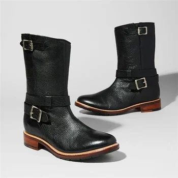 

Fashion Men Shoes Top Quality Vintage Belt Buckle PU Leather Cowboy Boots Mens Boots Casual Zapatos De Hombre LP396