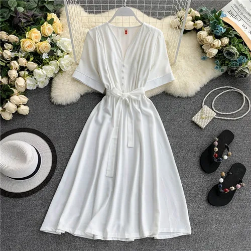 Модное весеннее новое летнее длинное платье миди с v-образным вырезом vestido de festa вечернее Бандажное женское повседневное элегантное платье с высокой талией Vestidos - Цвет: XH--449 White
