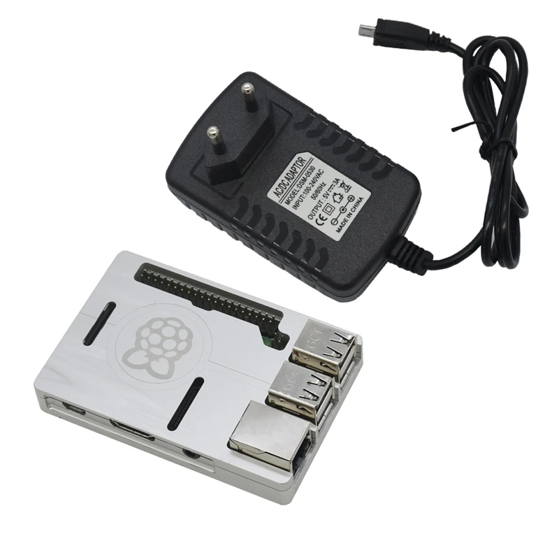 3 в 1 для Raspberry Pi 3 Model B+(Plus)+ алюминиевый корпус с ЧПУ+ 5 В 3A наборы адаптеров питания Eu Plug
