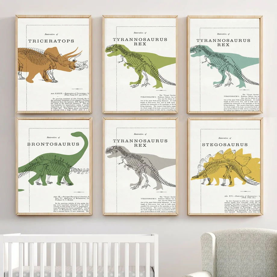 Dinosaur Tyrannosaurus Skeleton Fossil Vintage Art Canvas Painting Nordic Posters And Prints Wall Pictures For Kids Room Decor