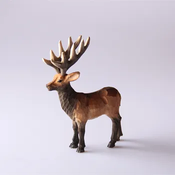 

XM003-9 CM Hand Carved Pine wood Carving Figurine - Standing Deer Christmas Decorations for Home