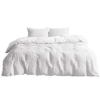 

3pcs Comfortable Seersucker Gift Bedding Set Quilt Cover Pillowcase With Zipper Ties Queen Size Accessories Ultra Soft Solid