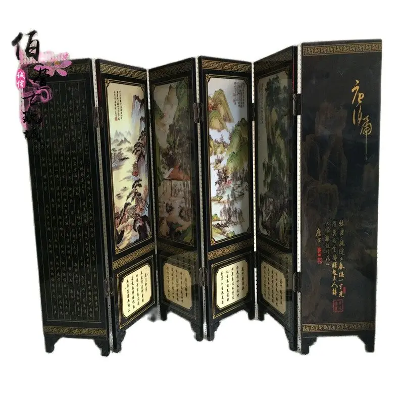 

Antique folding six screens Tang Bo landscape painting with Chinese characteristics lacquer art crafts home decoration gifts