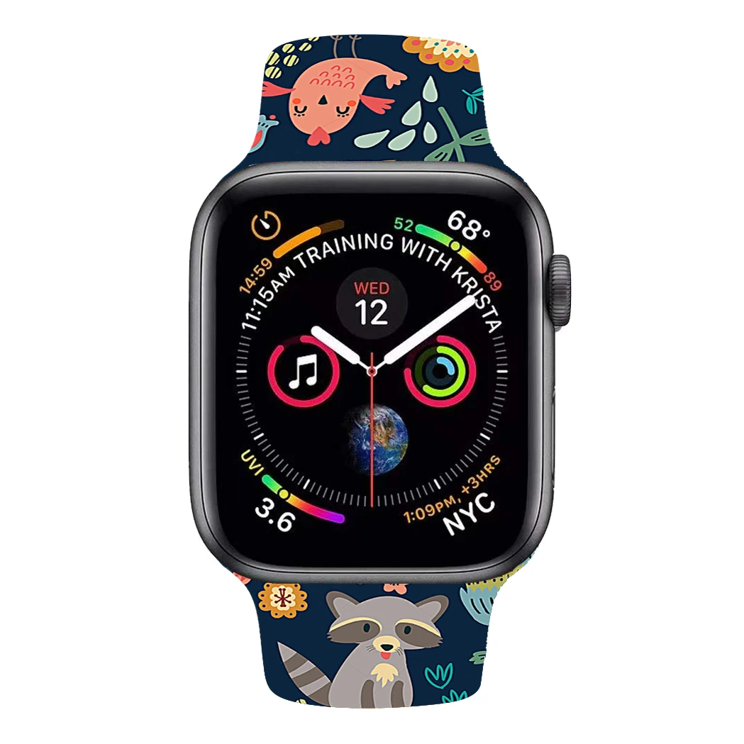 40mm 44mm Silicone Christmas Band For Apple watch 5 4 3 2 1 Bands Floral Printed Strap for iWatch Series 5 4 3 2 38mm 42mm Gifts