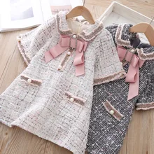 Платья для маленьких девочек; коллекция года; сезон осень-зима; рождественское платье для девочек; модные высококачественные костюмы принцессы из хлопка и шерсти; детское платье с бантом