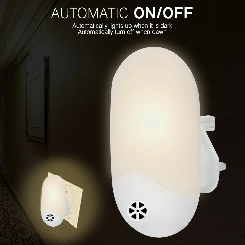 Dusk to Dawn Automatic LED Night Lights Wall Plug In Light Sensor Warm White Lamp For Children Kids Bedroom hatch night light