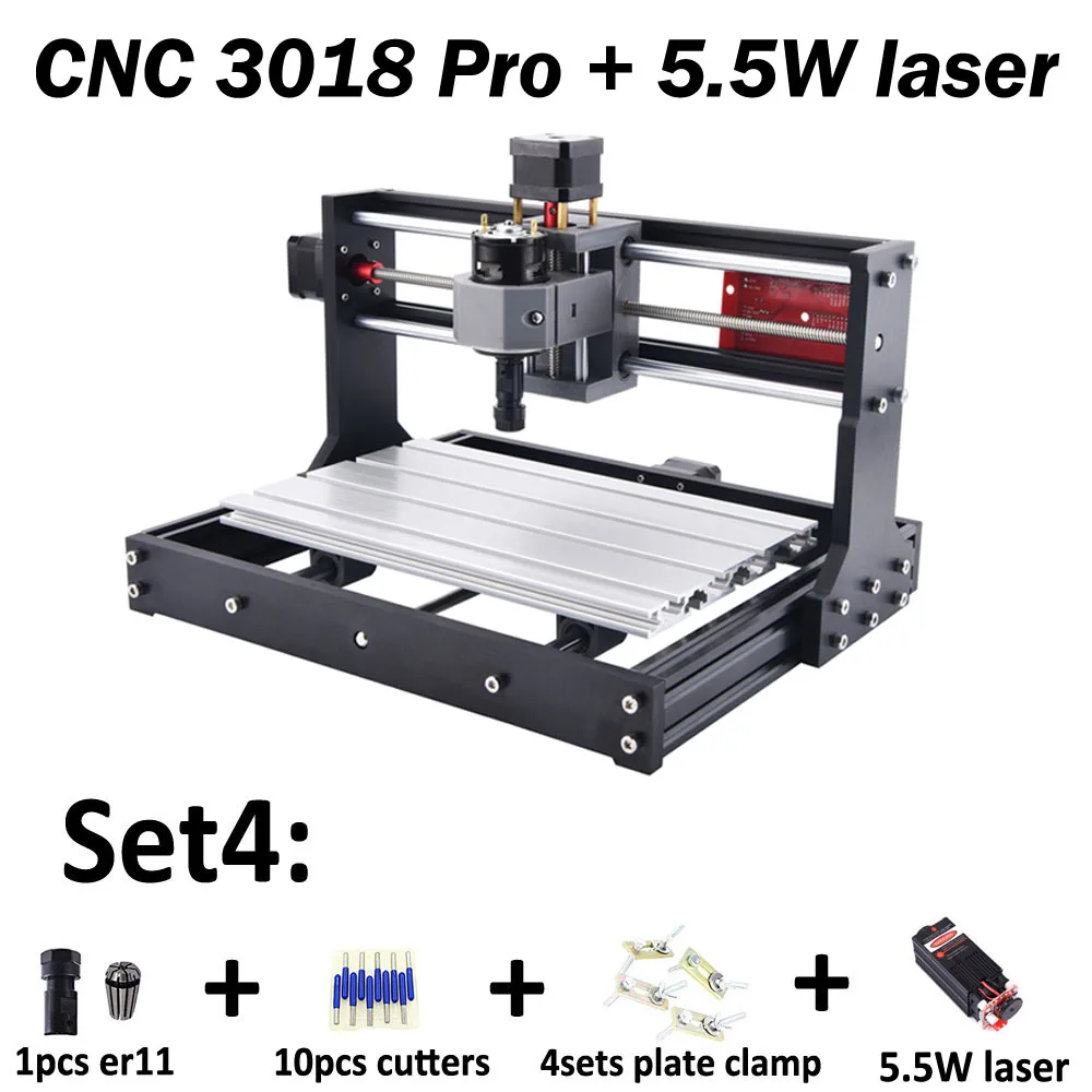 CNC3018PRO с ER11, мини лазерная гравировальная машина, CNC3018 Pcb фрезерный станок, деревянный маршрутизатор, лазерная гравировка, cnc 3018, лучшая игрушка - Цвет: 3018Pro with 5500MW