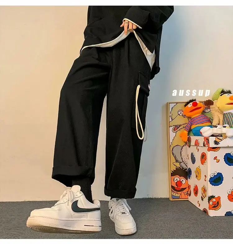 coreano solto calças retas streetwear hip hop pantalon hombre 2022
