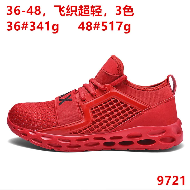 

2019 New Style Summer Cross Border Hot Selling Couples Breathable Fly-kit Mesh Large Size Ultra-Light Trendy Shoes 9721
