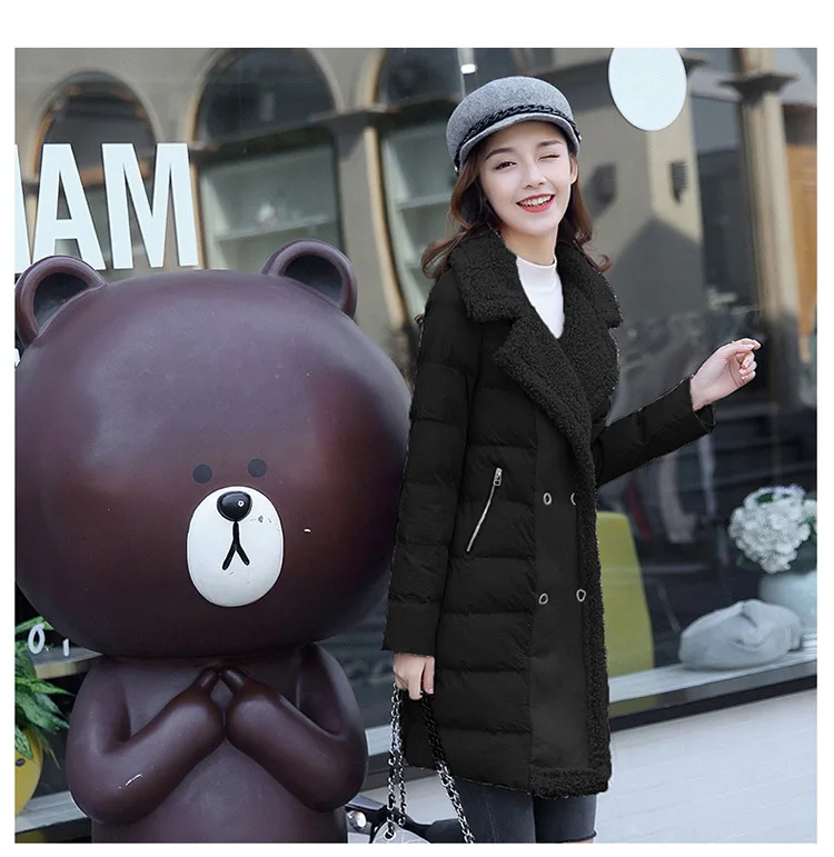 Thick Long Sleeve Winter Mid-length Double Breasted Suit Collar Sweet Solid Color Fashion City Elegant