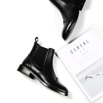 

MORDOAN Genuine Leather Chelsea short boots women's flat ankle boots single boots thick bottom British style Martin boots