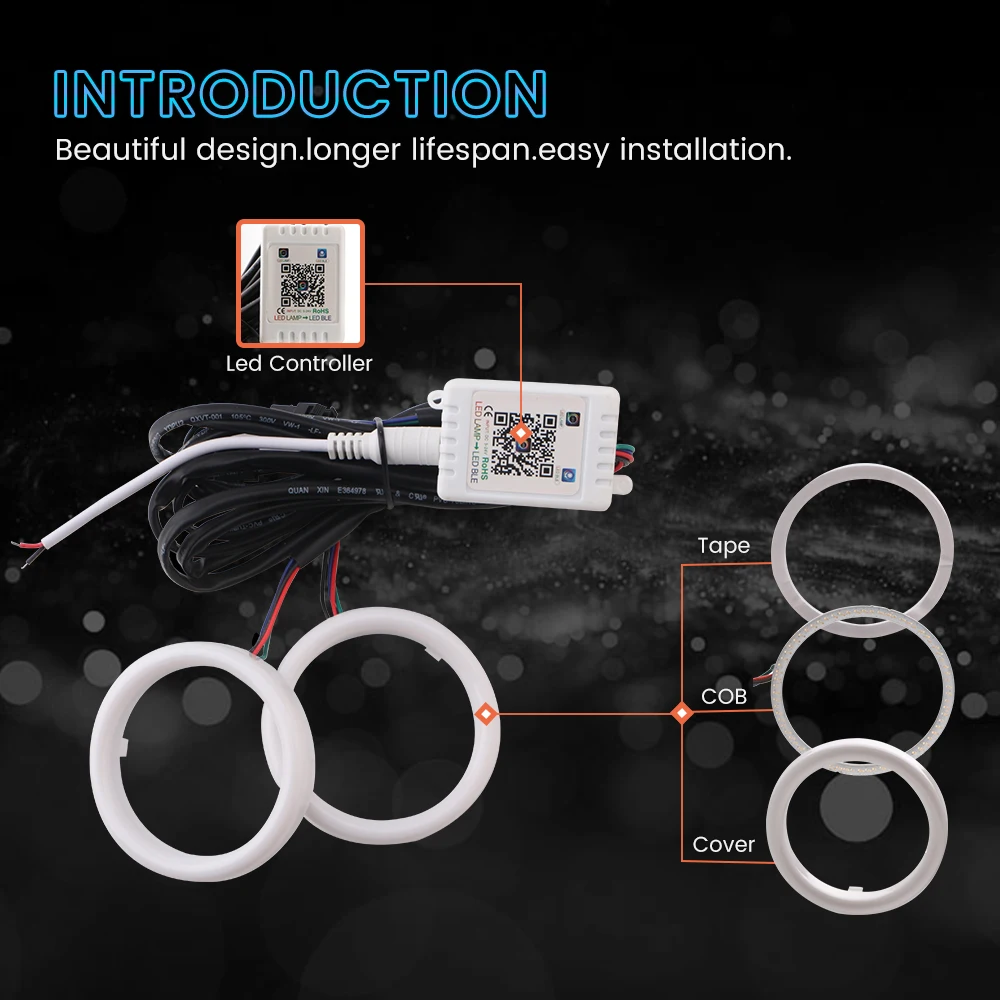 Olho de Anjo Nbsp Bluetooth Controle App Halo Anéis Algodão Cob Led Carro Sinal Auto Farol & Rgb 10 & Nbsp; rgb olho de anjo bluetooth