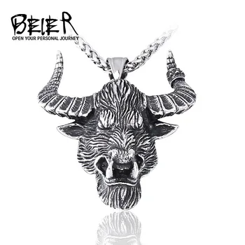 

Beier 316L stainless steel Norse Viking Pendant Necklace Bull head animal fashion Scandinavian odin amulet men jewelry LHP123