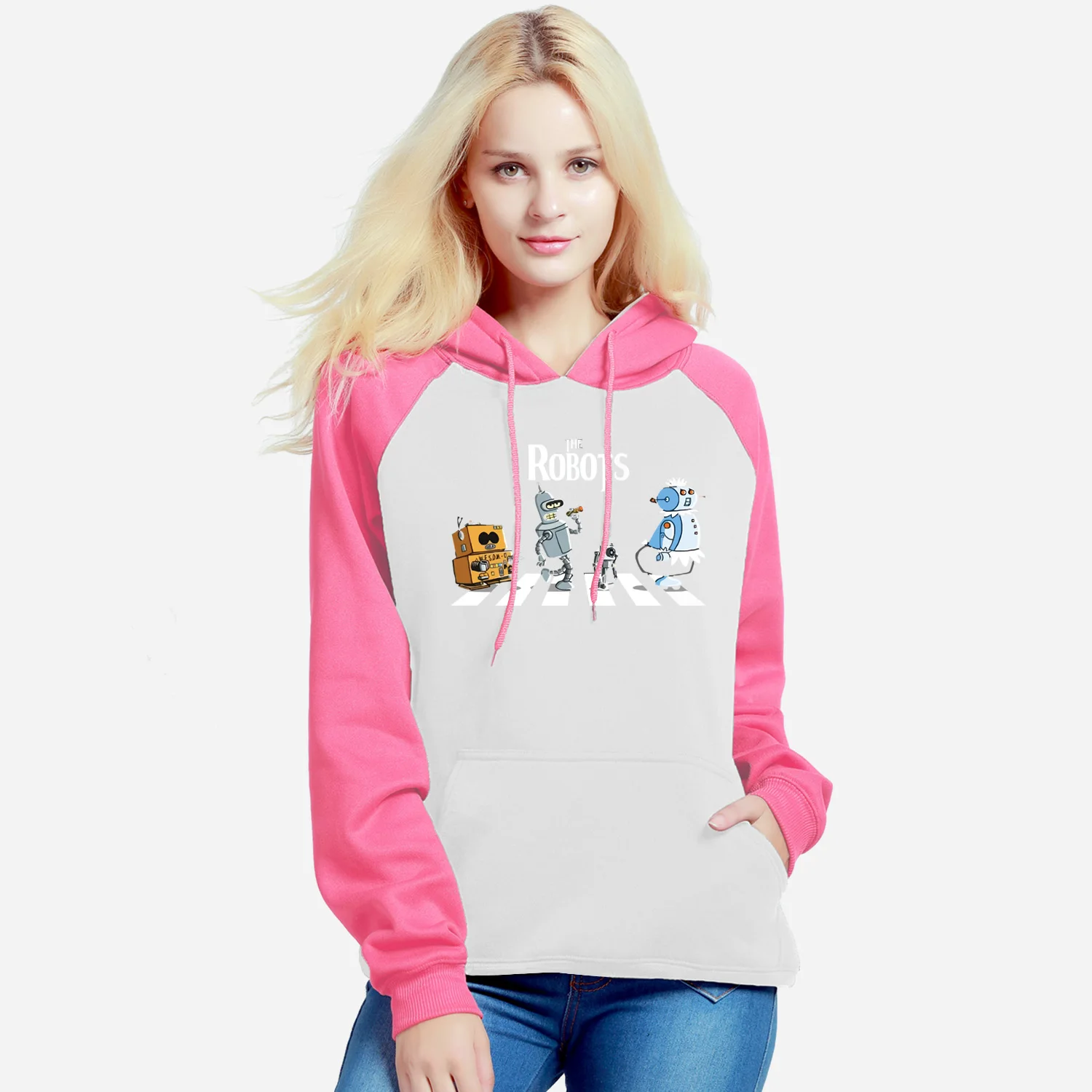 Осень-зима, толстовки с капюшоном с рисунком Kawaii, креативные толстовки с капюшоном, новинка, Harajuku, пуловер, роботы, худи, спортивные костюмы - Цвет: pink-white 6
