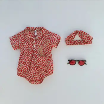 

2020 Korea Style Baby Girls Floral Romper Summer Toddler Kids Jumpsuit With Hairband 0-2Years