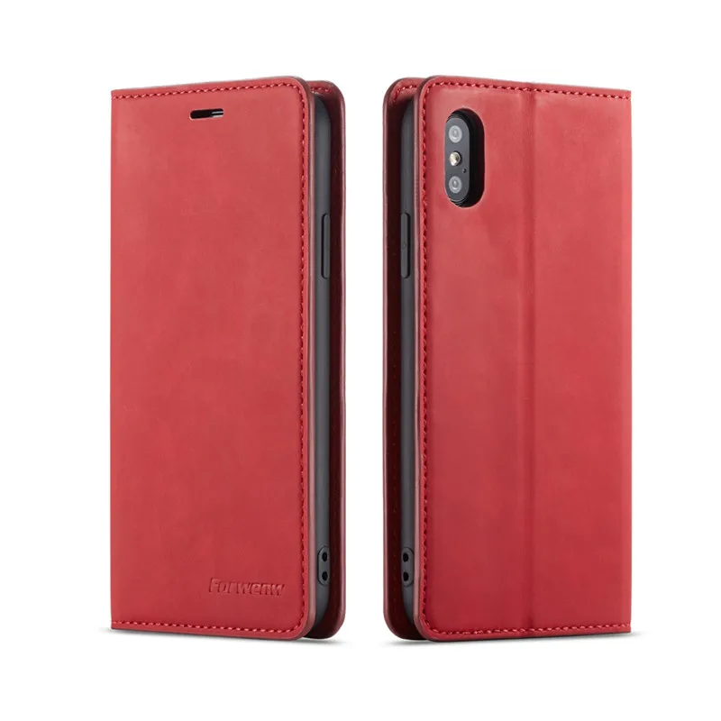 Магнитный кожаный чехол для iPhone 11 Pro Max XS, XR, X, 8, 7, 6, 6S Plus, 5, 5S, SE, чехол с откидной подставкой, кошелек, чехол для samsung S10, чехол для телефона - Цвет: Красный