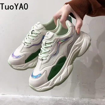 

New 2020 Fashion Female Platform Thick Sole Casual Shoes Women Chunky Sneakers Vulcanize Shoes Korean Outdoor Woman Sneakers 5cm
