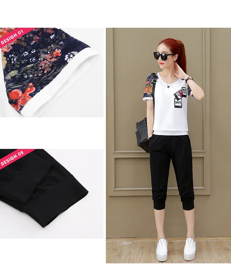 cute pj sets Top selling product in 2020 Summer Sporting suit female printing Lady clothes set Korean style  T-shirt + pants factory Outlet plus size pjs