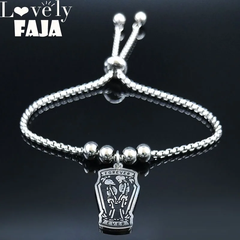 Готический гроб череп навсегда браслет из нержавеющей стали женский серебряный цвет цепи браслеты ювелирные изделия bransoletki damskie B18531
