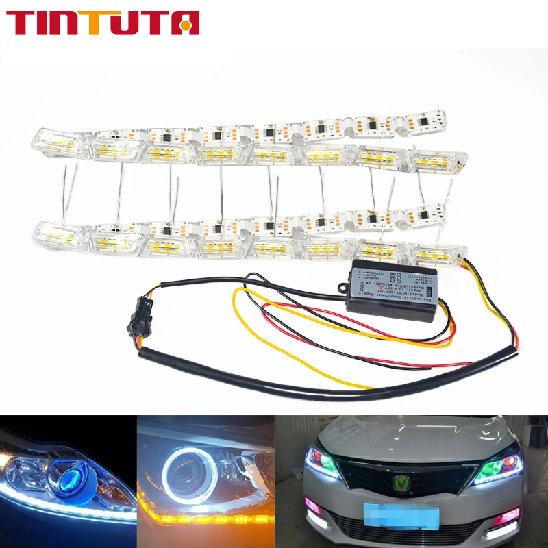 

2 шт. автомобильный светильник сборки LED DRL светодиодный Габаритные огни светильник s переднего бампера сигнальные желтый руководство DRL светодиодный полосы светильник сигнала поворота светильник s