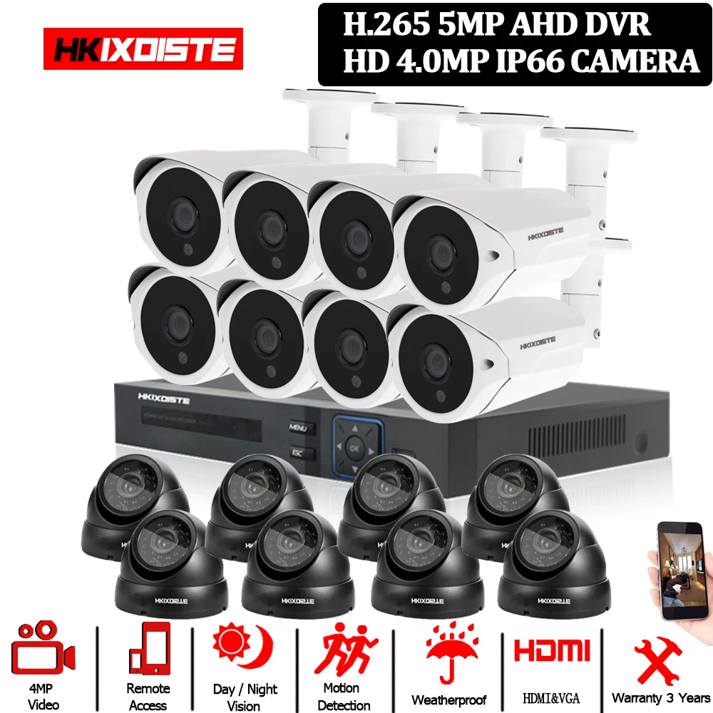 36 and 24 infrared light Array Out/Indoor HD 4MP Surveillance Camera With DVR 16CH 5MP CCTV AHD Kit Warranty 3 years By Factory |