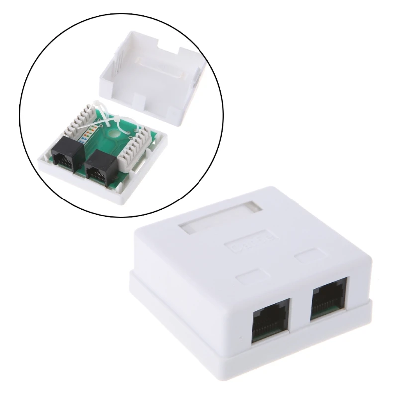 2-Port (Dual Port) Cat5e RJ45 UTP Ethernet Surface Mount Box w/ Keystone  Jack