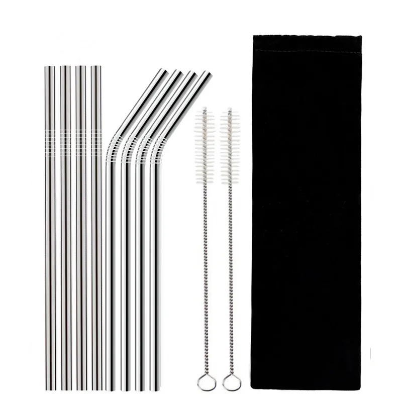 

4/6/8pcs Reusable Drinking Straw and Eco-Friendly High Quality Straw To Liquor Glass Bottle Metal Straw Cleaner Brush Pouch Set