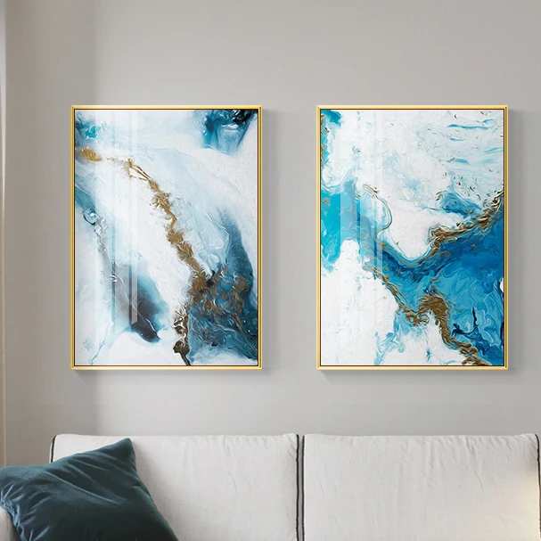 Нордический абстрактный цвет spalsh Синий Золотой холст живопись плакат и печать уникальный декор настенные художественные картины для гостиной спальни