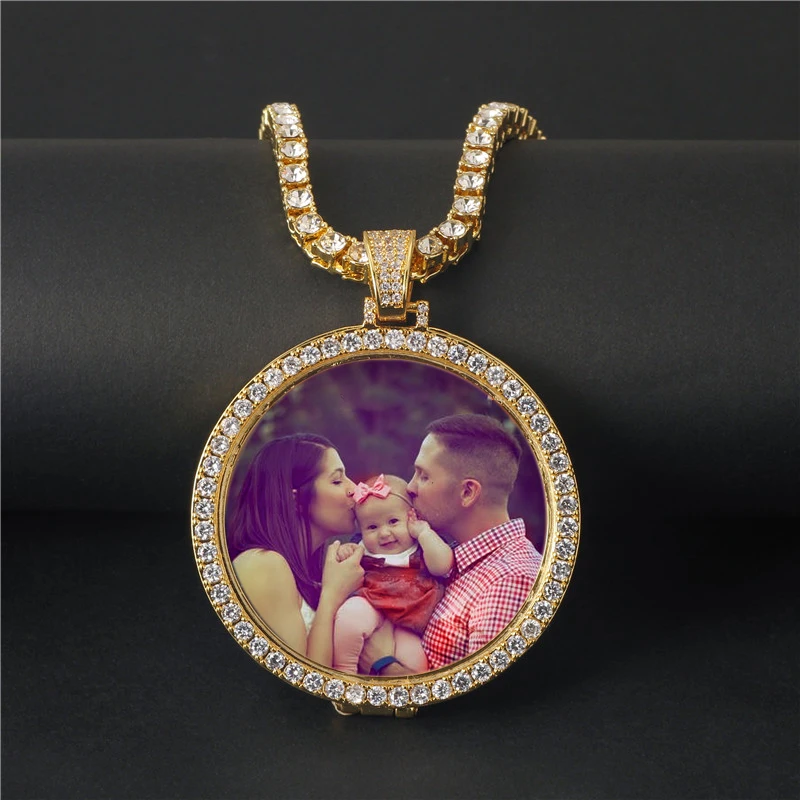 

Custom Round Zircon Photo Medallions Necklace & Pendant copper with tennis chain Gold Cubic necklace Men's Hip hop Jewelry Gift