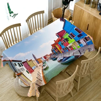 

Fashion Printed Tablecloth Europe Colored Venice Town Pattern Rectangular Table cloth Thicken Cotton Round Table cover TF168
