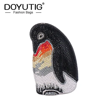 

DOYUTIG European Design Cartoon Penguin Dinner Bag With Shiny Diamond Women's Beauty Animal Day Cluthes Crystal Evening Bag A261