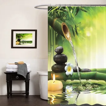 

Polyester Bamboo Shower Curtain Zen Natural Bathroom Waterproof Shower Curtain Garden Theme Decoration Bathroom Accessories
