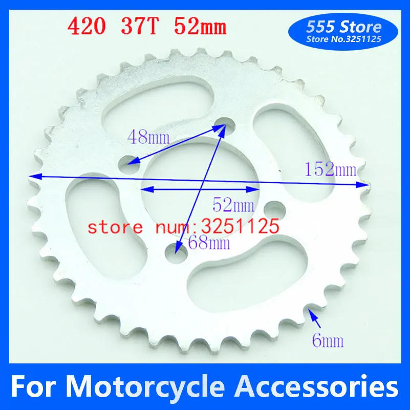 

Free shipping Steel 420 37T Tooth 52mm Rear Chain Sprocket For 110cc 125cc Chinese ATV Quad Pit Dirt Bike Taotao Sunl Motorcycle