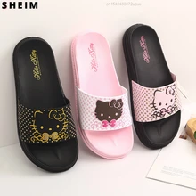 Sanrio Hello Kitty klapki letnie kobiety śliczne KT moda dla kotów Y2k dziewczyny płaskie slajdy klapki zagęścić kobiece sandały podomki
