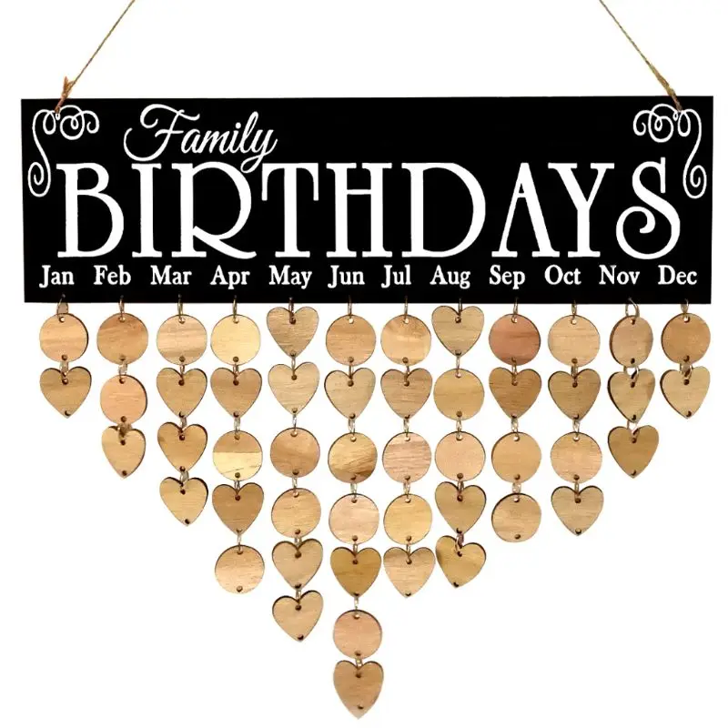 

Wooden DIY Calendar Hanging Plaque Board Family Birthday Reminder Plate Hanging Ornament Home Decor