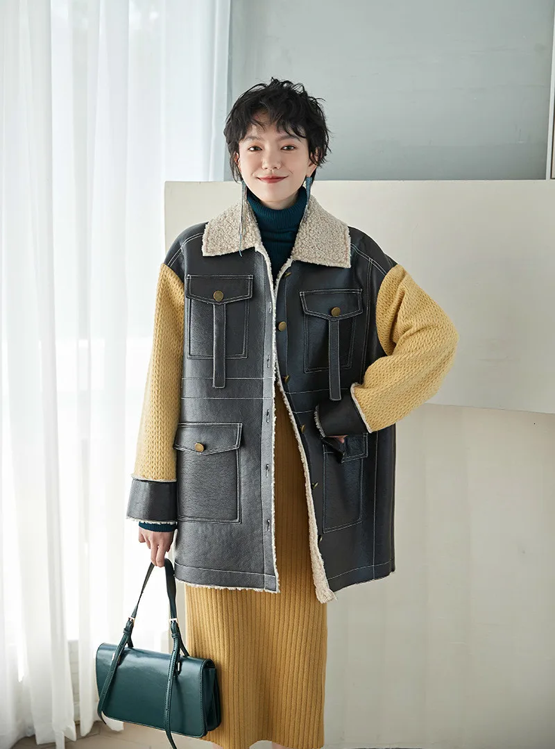 Max LuLu Winter Fashion Korean Ladies Punk Clothes Womens Faux Leather Jackets Patchwork Warm Fur Coats Knitted PU Windbreakers