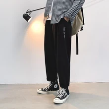 Весна и осень мужские Новые повседневные однотонные штаны с буквенным принтом свободные мужские футболки тренд Хлопковые Штаны для уличного бега