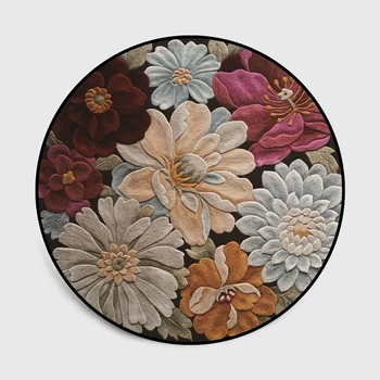 

3D Floral Pattern Round Carpet for Living Room Computer Chair Area Rug Children Play Tent Floor Mat Cloakroom Rugs And Carpets