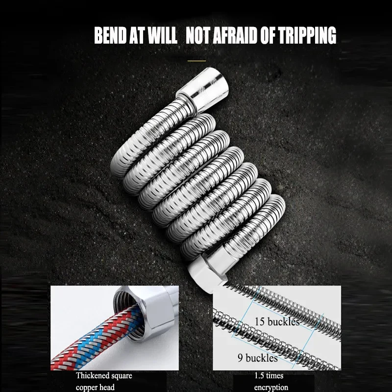 Stainless Steel Shower Hose Flexible Water Pipe 1.5m/2m Rainfall Shower Hose Chrome Plating Pipe Bathroom Accessories